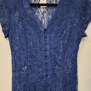 Y2K Maxi Lace Vintage  Royal Navy BLUE Lace Maxi Dress Vtg 11/12